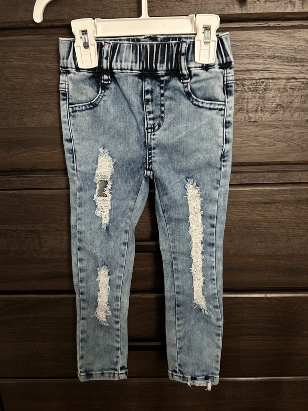 Kids Light Wash Distressed Elastic-Waist Jeans